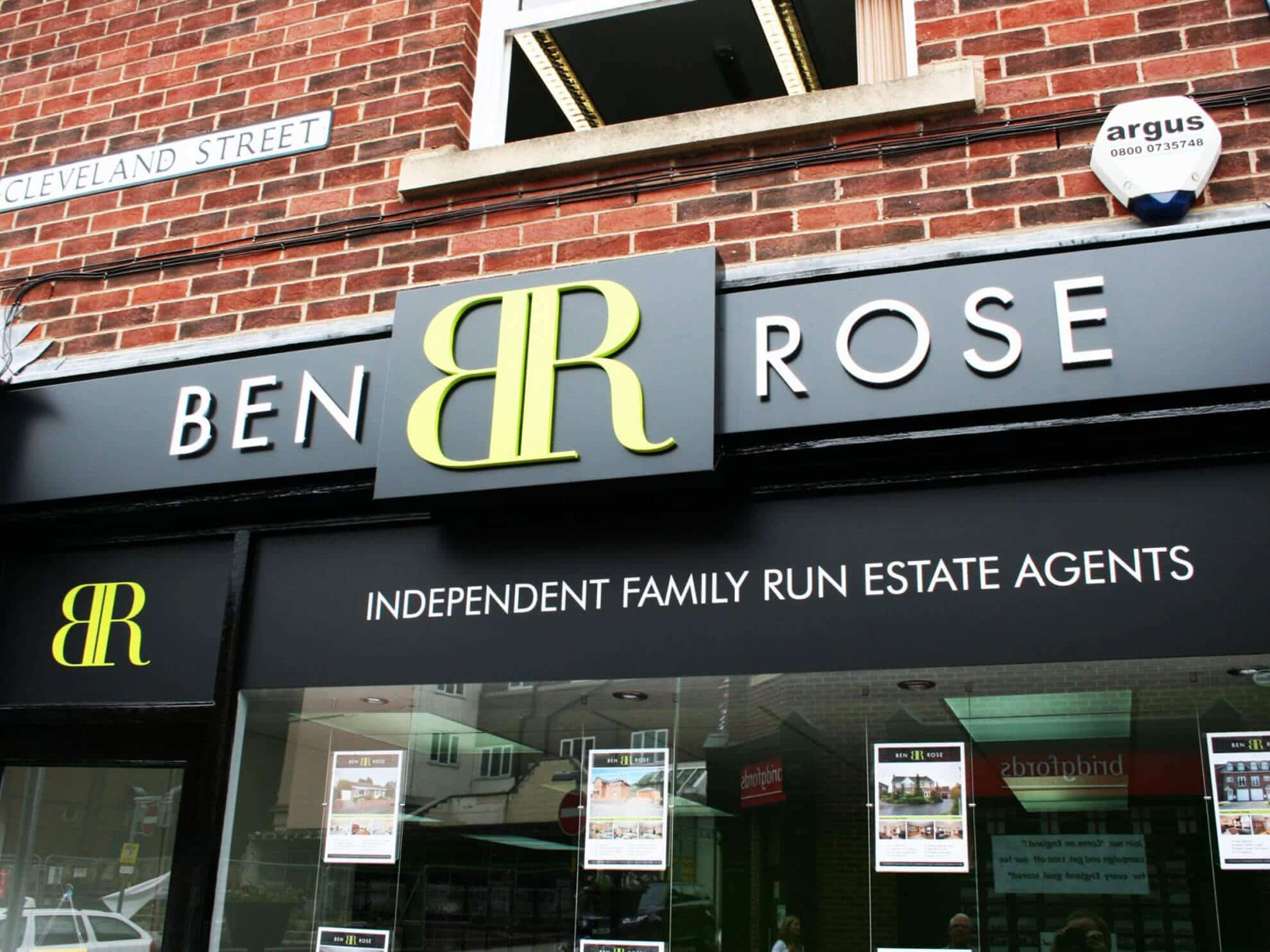 Ben Rose estate agent - 3D and flat stand off letters cut vinyl sign tray