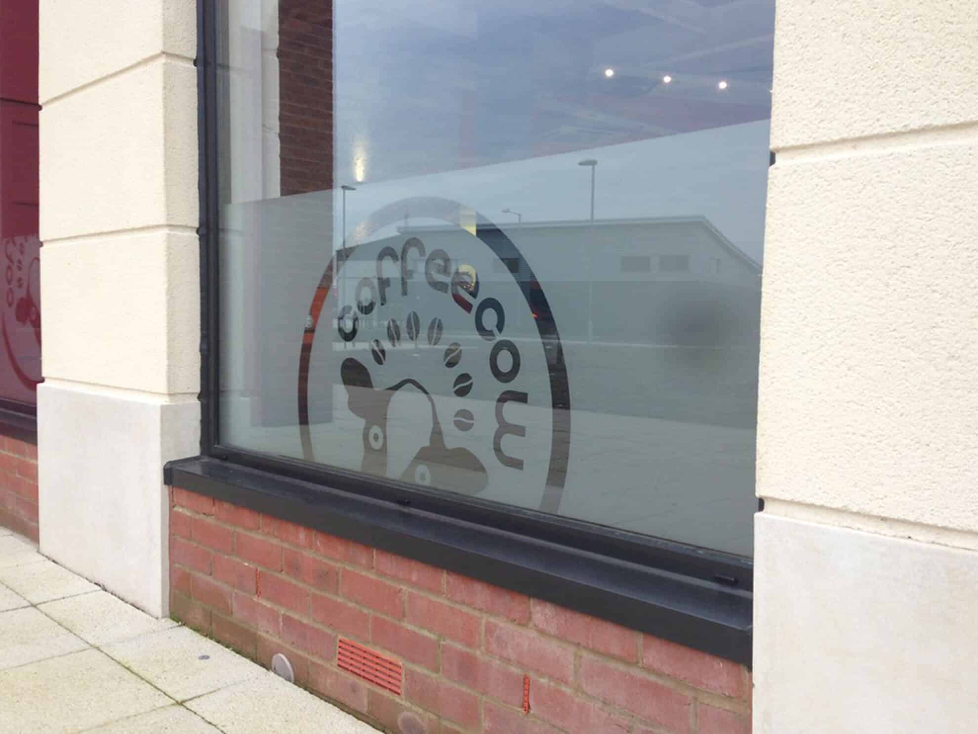 Cowshed Coffee frosted window graphics