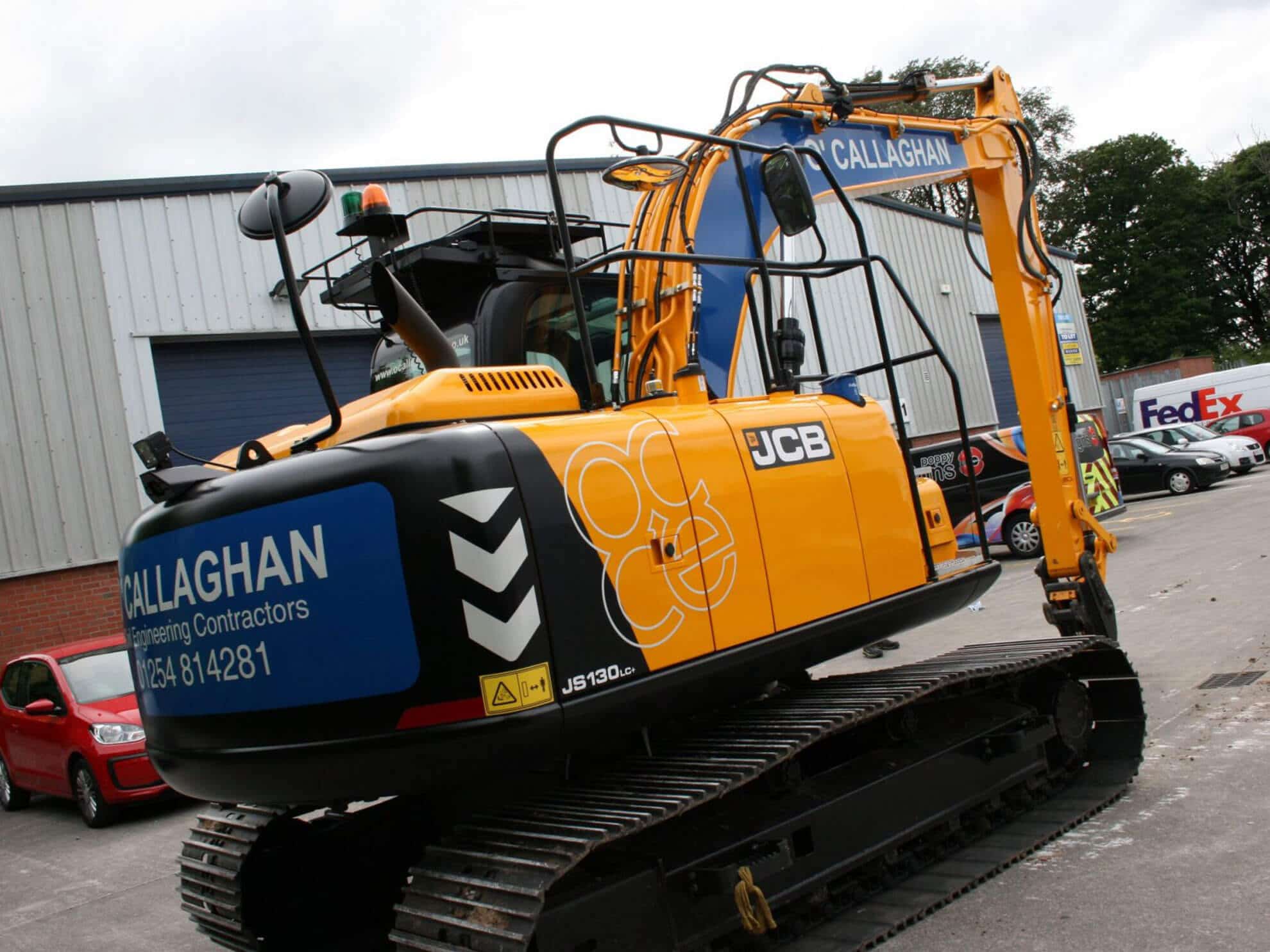O'Callaghan JCB digger part wrap vehicle graphics and wrapping