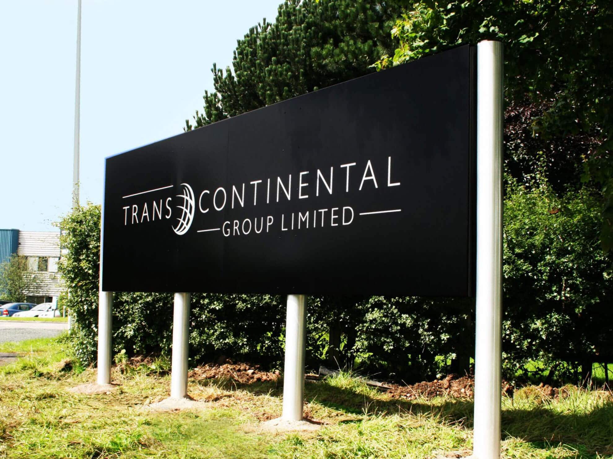 Trans Continental free standing sign with aluminium posts and printed graphics